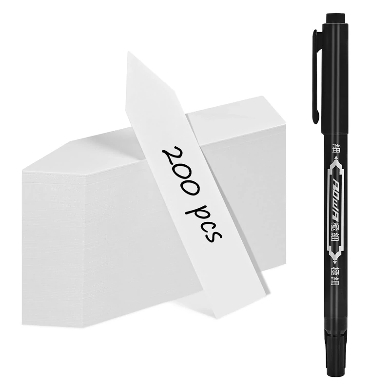 Tizanfenor 200Pcs Plastic Plant Labels & Markers for Outdoor Plants and Pen, 10x2cm, White Reusable Name Plant Tags for Seedlings Flower Herb Potted Vegetables