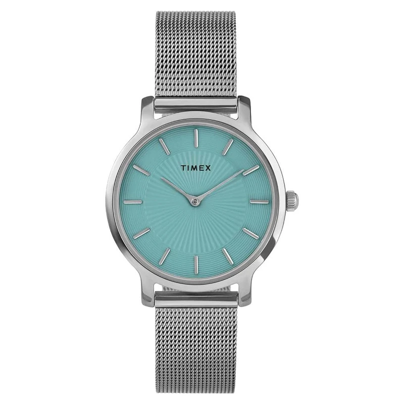 Timex Women's Trend 34 mm Watch - Silver-Tone Stainless Steel Mesh Bracelet with Blue Dial and Low Lead Brass Case TW2Y10100 - Image 1