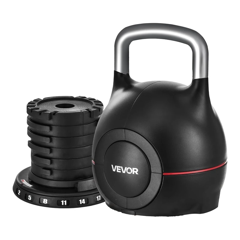 VEVOR Kettlebell, Adjustable Kettlebell with 7 Weight Levels (5, 11.5, 18, 24.5, 31, 37.5, 44 lbs), Die-Cast Aluminum and ABS Material, for Grip Strength Training, Full-body Workout & Cross-Training - Image 1