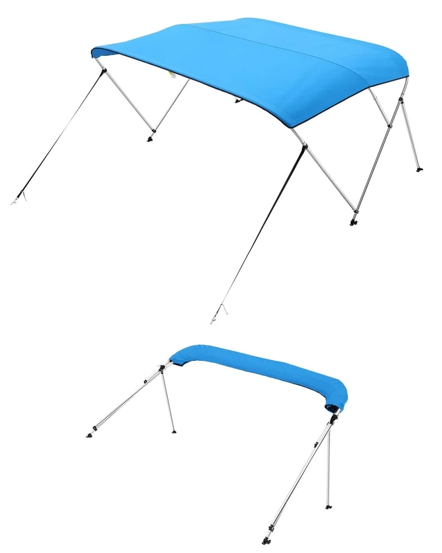 VEVOR 3 Bow Boat Bimini Tops, 600D Polyester Canopy with Aluminum Alloy Frame, Waterproof & Sun Shade Boat Awning Canopy with Storage Bag, 2 Support Poles, 4 Straps, 6'Lx(54"-60")Wx46"H, Pacific Blue - Image 1