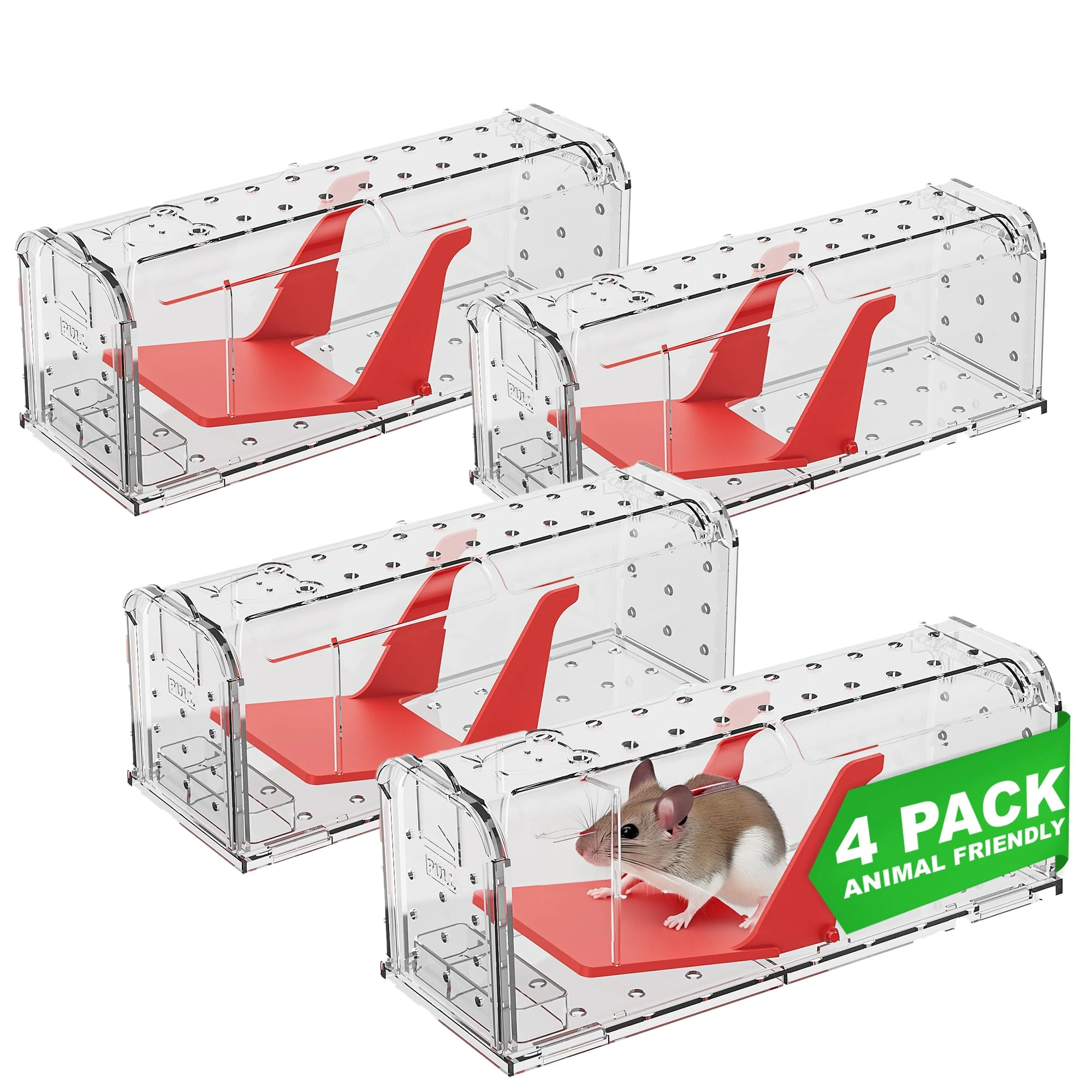 ROSHIELD 4 X Humane MOUSE Traps for Indoors and Outdoors, Duty Pest Trap for Catch Alive. Pets and Children Friendly. Reusable Rodent Mice Trap. Quick, Effective and Highly Sensitive Catcher