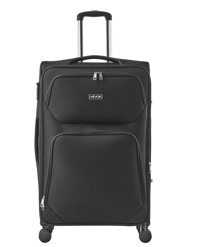 VEVOR Softside Expandable Luggage with Spinner Wheels, 24 inch / 71 cm Softside Checked Large Luggage, Lightweight Checked Suitcase with Expandable Zippered Pocket and TSA Lock, Black