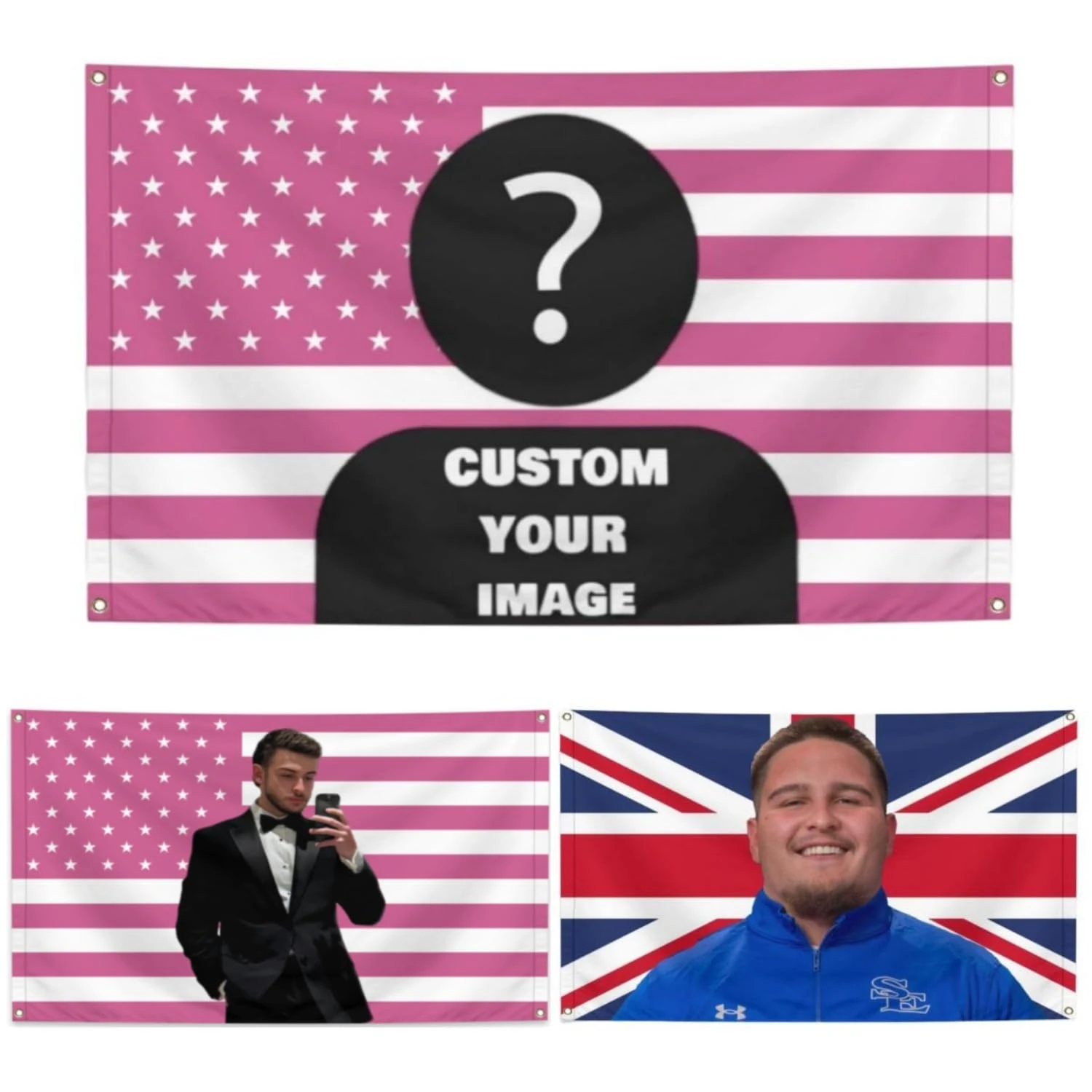 Custom Pink American Flag, Personalised British Flag Design for Dorms, Bedrooms, Clubs, Concerts, Bars, Living Room