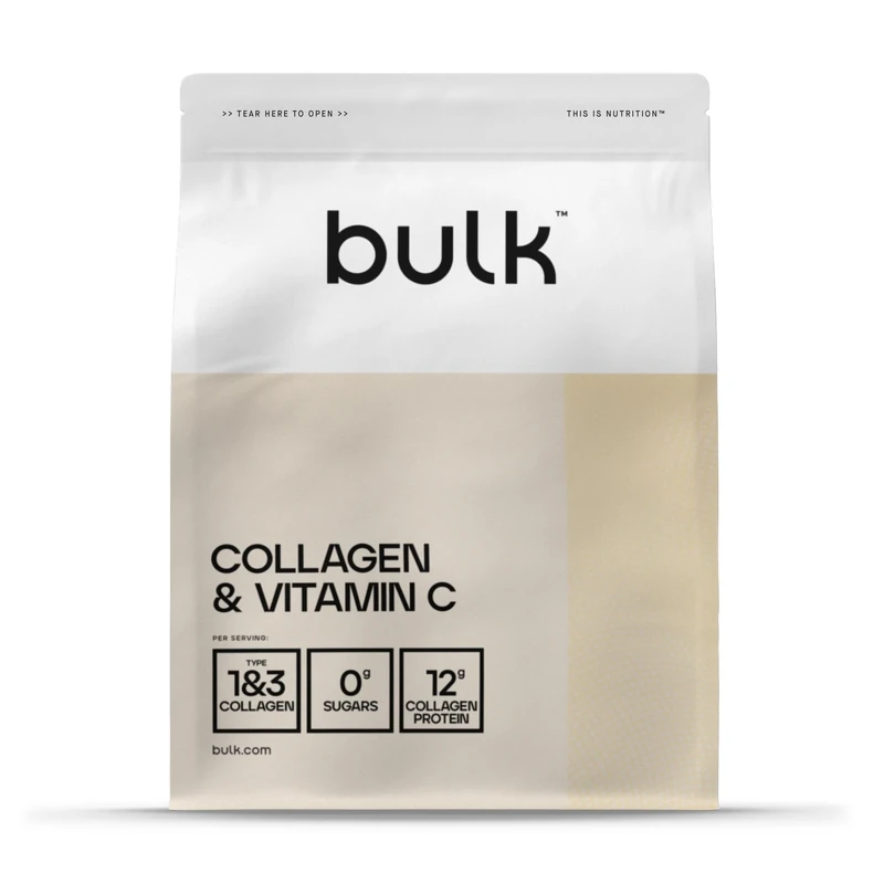 Bulk Collagen and Vitamin C Powder, 12,000 mg Per Serving, Hydrolysed Collagen Peptides, Type 1 & Type 3, Mango, 2 kg, 132 Servings, Packaging May Vary