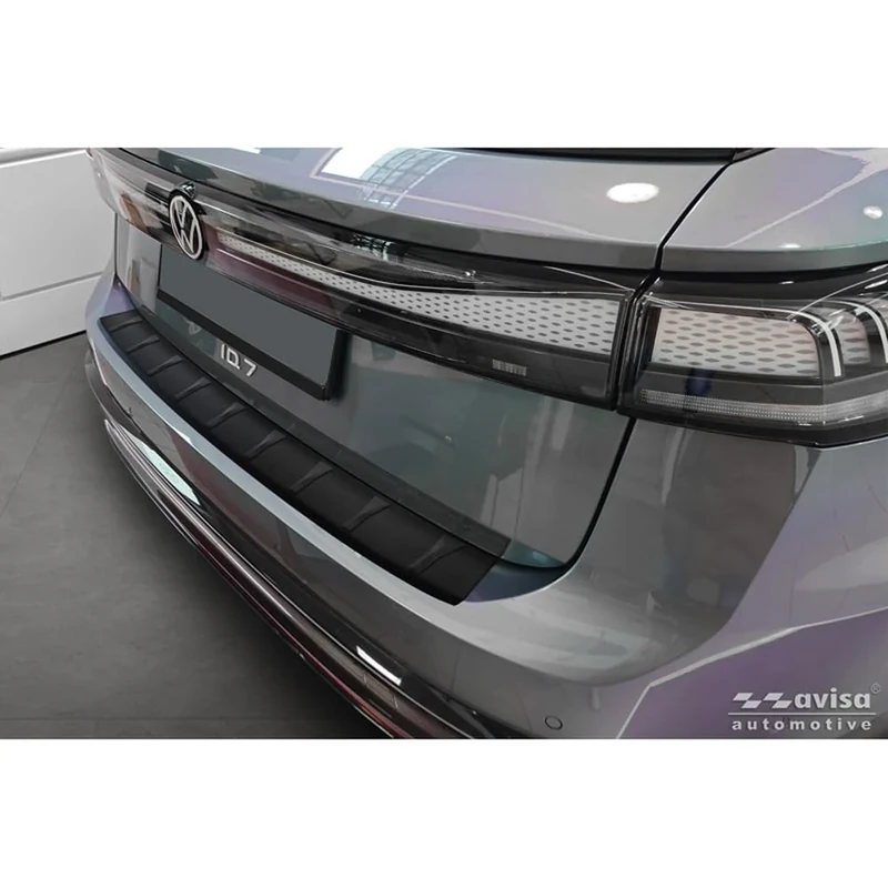 Avisa Matt Black Stainless Steel Rear bumper protector compatible with Volkswagen ID.7 Tourer 2024- 'Ribs'