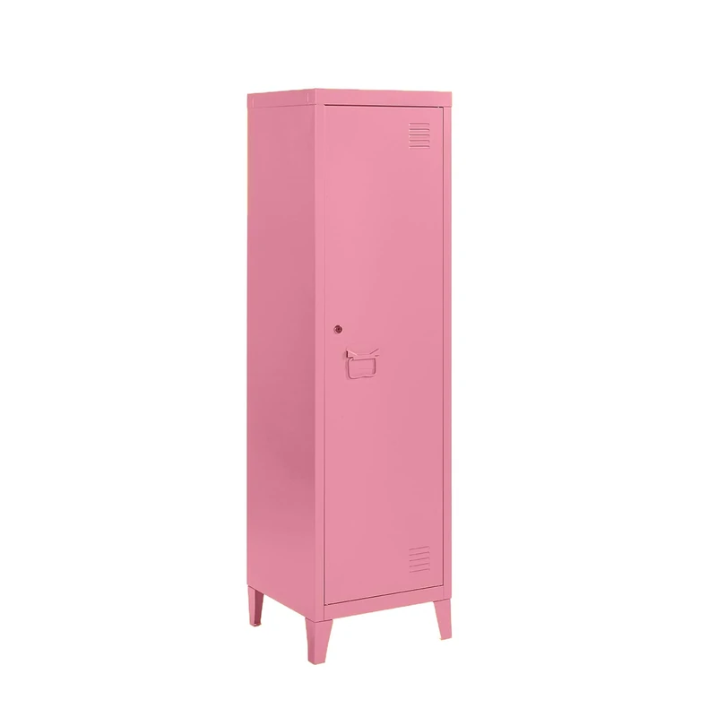 MMT Furniture Metal Locker Cabinet with Lockable Storage Cupboard Slim One Door (Pink, 137 cm)