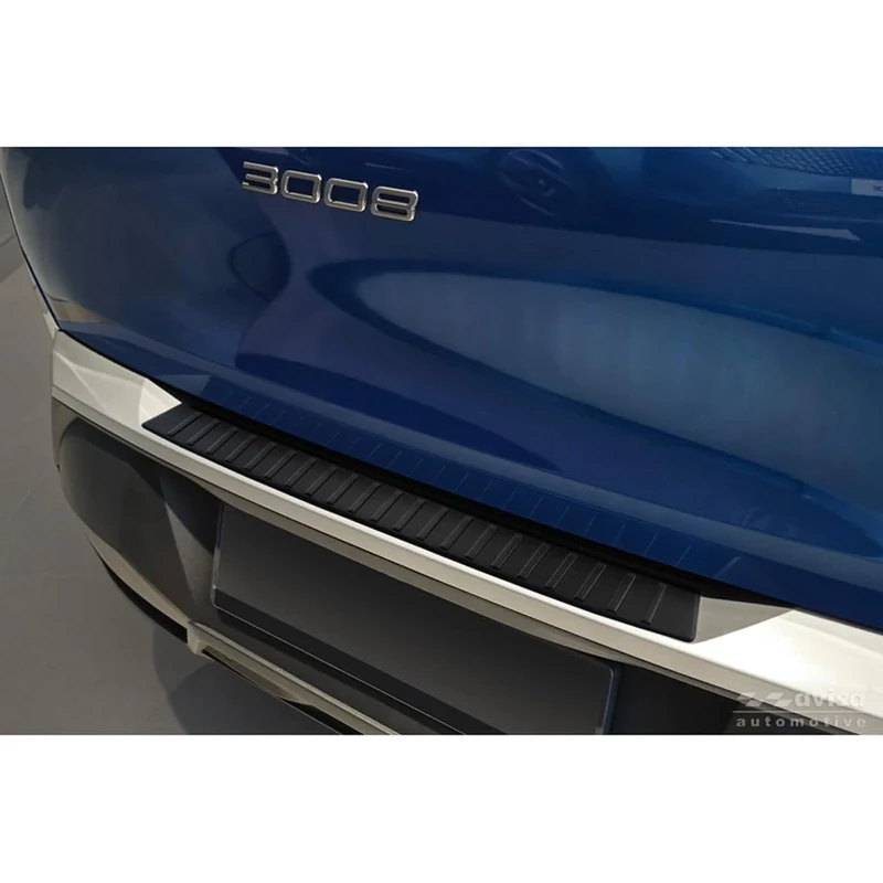 Avisa Matt Black Stainless Steel Rear bumper protector compatible with Peugeot 3008 III 2024- 'Ribs'