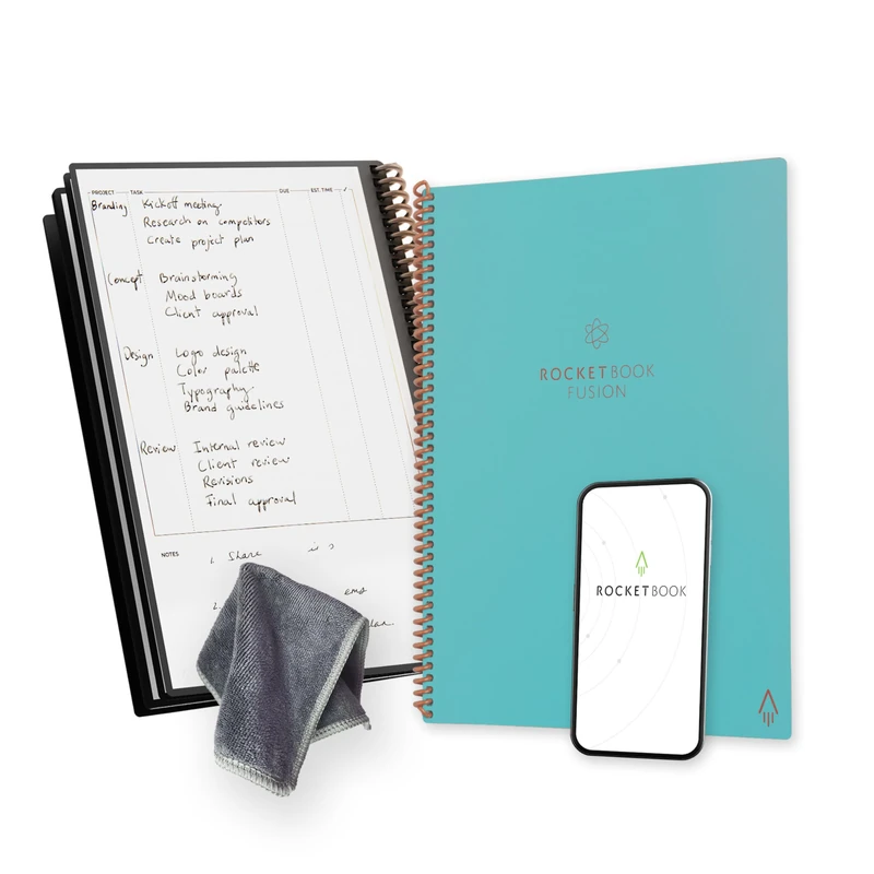 Rocketbook Fusion Reusable Undated Productivity Planner, Letter Size 21 cm x 29.7 cm, Teal - Goals, Monthly and Weekly Calendar, Daily To-Do List, Lined and Dotted Notes Pages