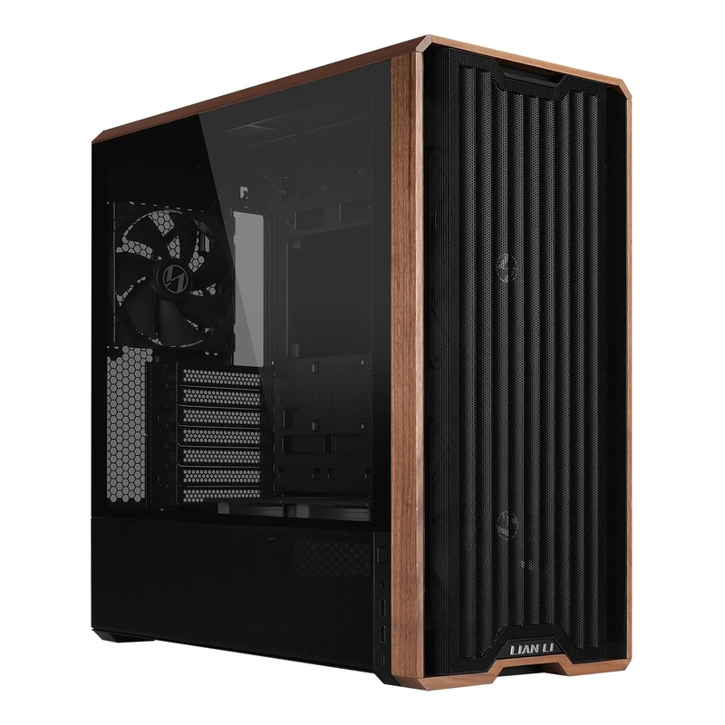 Lian Li Lancool 217 PC Case Black | ATX Mid Tower, Tempered Glass, 5 Fans, Walnut Wood Accents, Mesh Front, Back-Connect Compatible