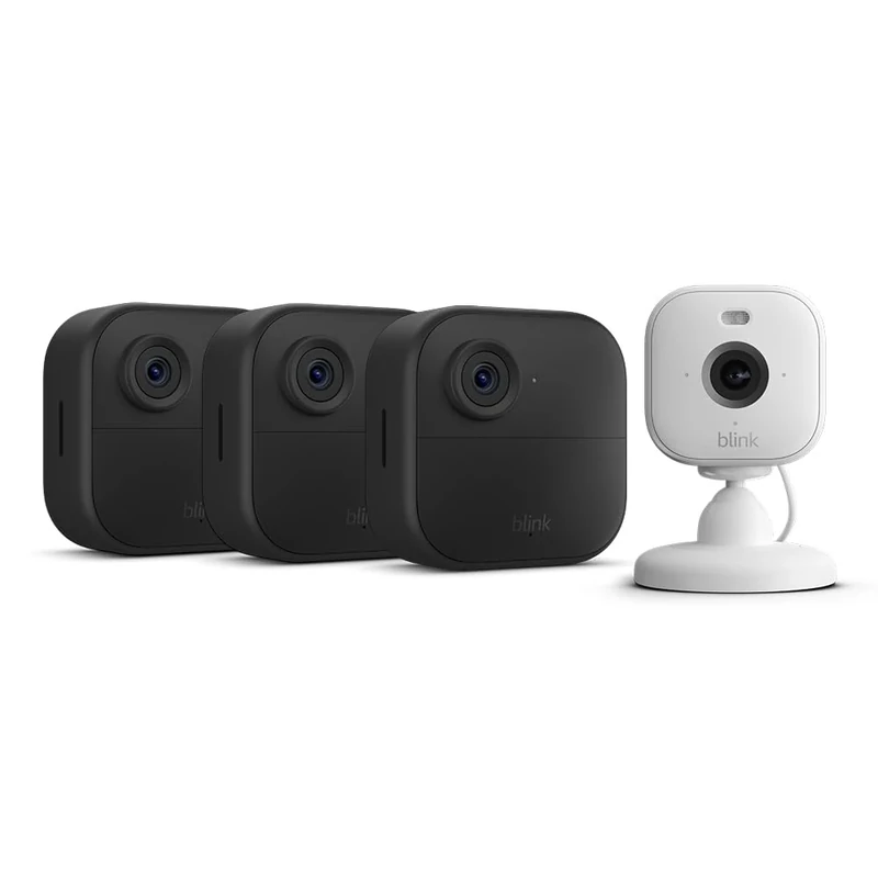 New Blink camera (Outdoor 4) + Blink Mini 2 White | Newest model | Wireless HD smart security camera, two-year battery life, enhanced motion detection, works with Alexa | 3-Camera System