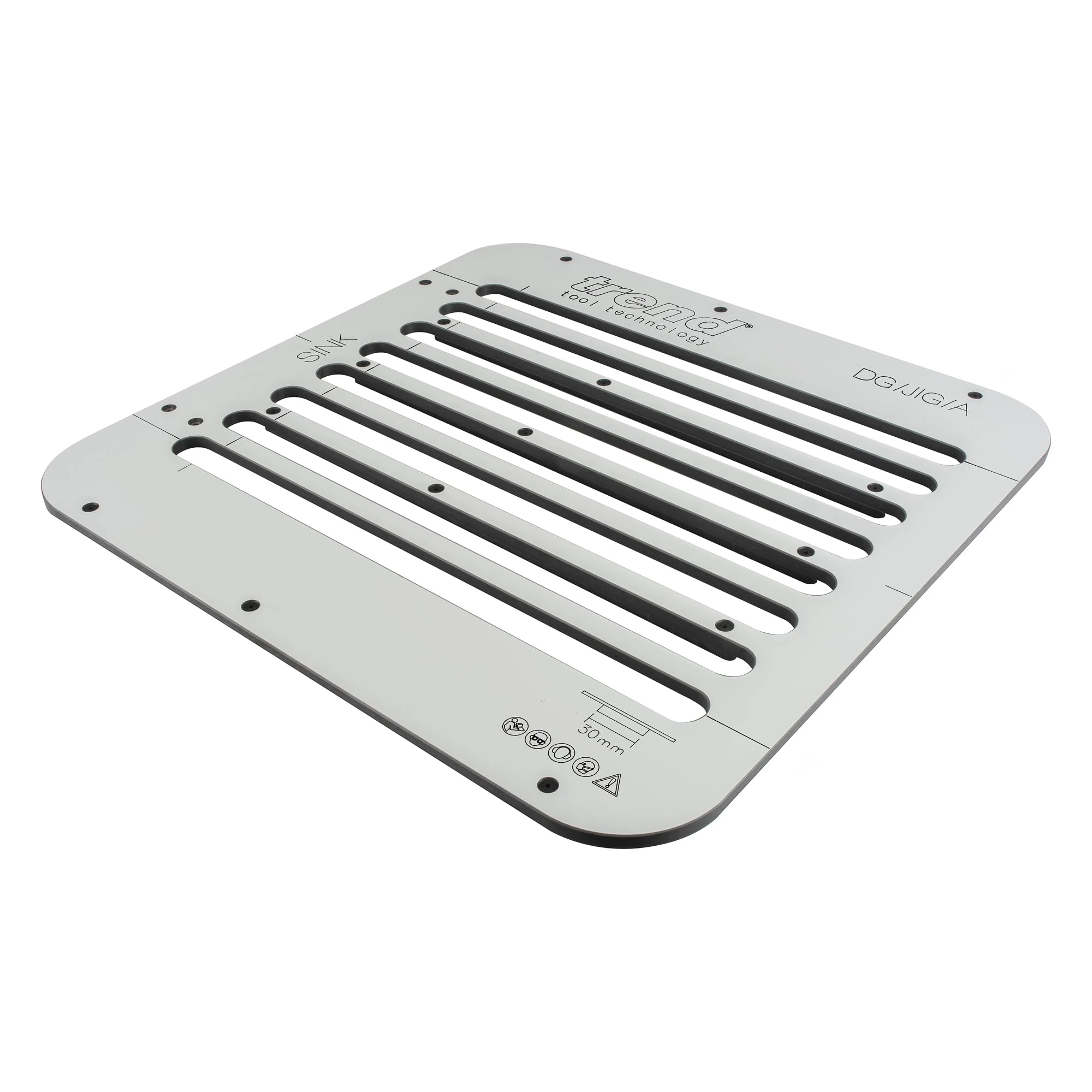 Trend Drainer Groove Jig, Precision Routing Template for Belfast and Undermount Sink Worktops, 0.5° Fall, 8 Grooves at 50 mm Centres, CNC Machined HPL Body, DG/JIG/A