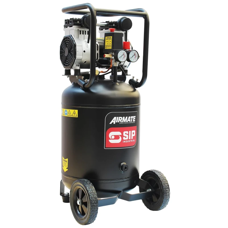 SIP Airmate Vertical Air Compressor Low Noise Oil-Free Direct Drive, 50L 2hp 116psi 8 Bar 9.6CFM