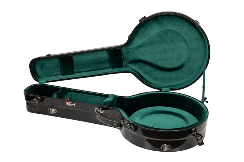 Crossrock Fiberglass Case for 4-String Tenor Banjo | Black Gloss Finish | TSA Lock, Backpack Straps, Hygrometer, Internal Storage – Resonator Style -Black（CRF2023TBJBK）