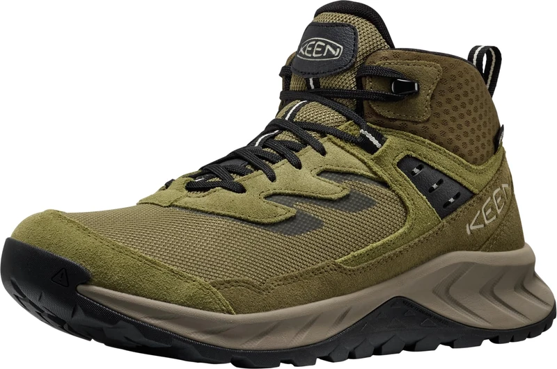 KEEN Men's Hightrail Mid Height Durable Lightweight Breathable Leather Waterproof Hiking Boots, Martini Olive/Dark Olive, 14