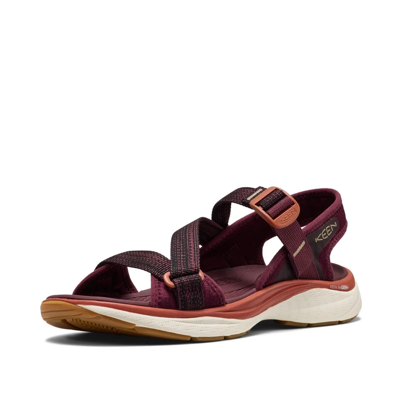 KEEN Women's Leiki Open Toe Breathable Comfortable Supportive Adjustable Hybrid Sandals, Fig/Burnt Brick, 7.5