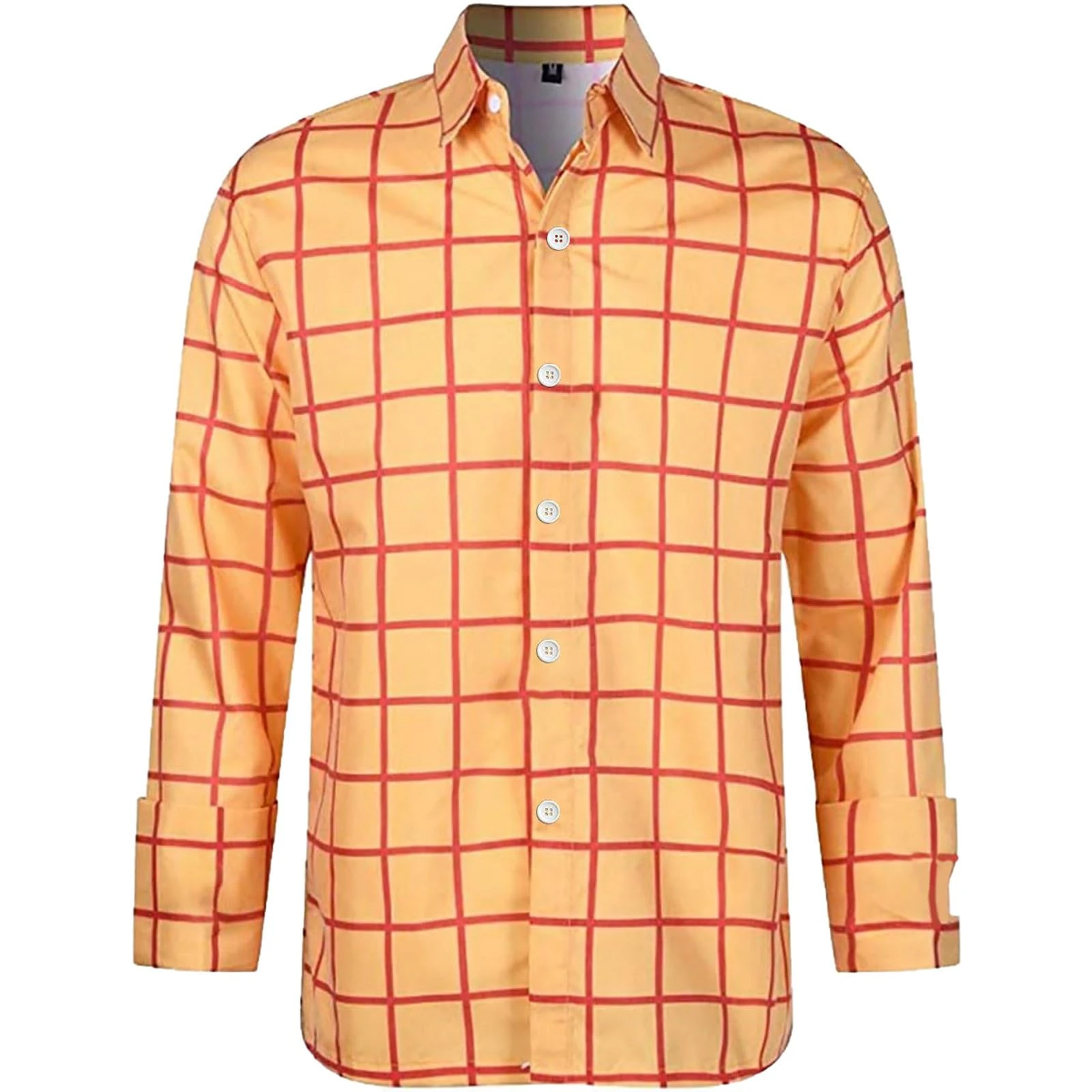 Mens Shirts 3D Print Slim Fit Checkered Long Sleeve Cardigan Collar Cotton Blouse Breathable Casual Button Down Design Tops Orange