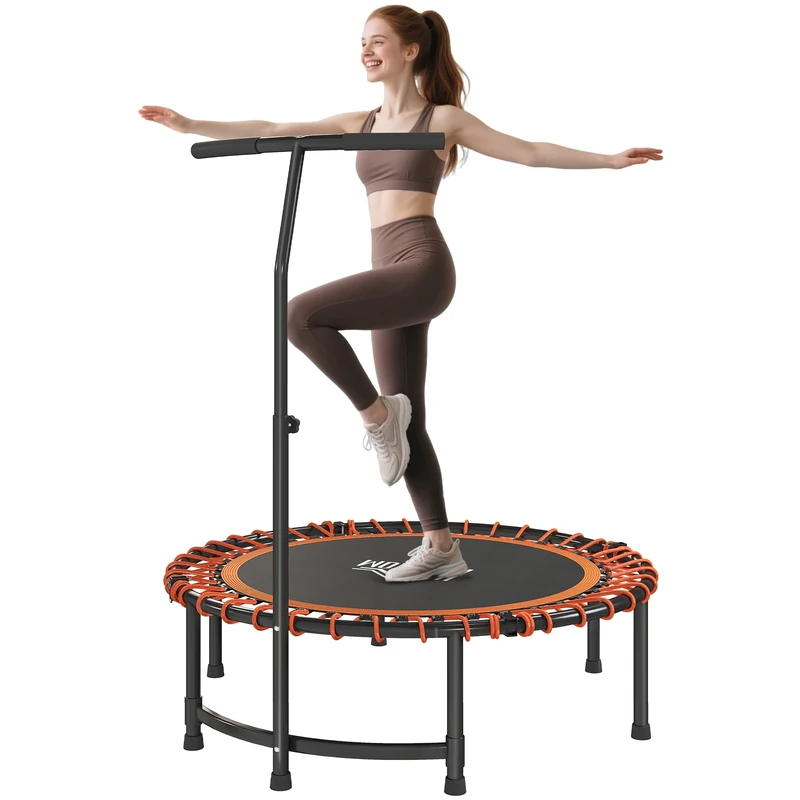 HOMCOM 45" Fitness Trampoline with Adjustable Handle, Folding Rebounder Trampoline Mini Jumper for Indoor Exercise Workout, Support Up to 150kg, Orange