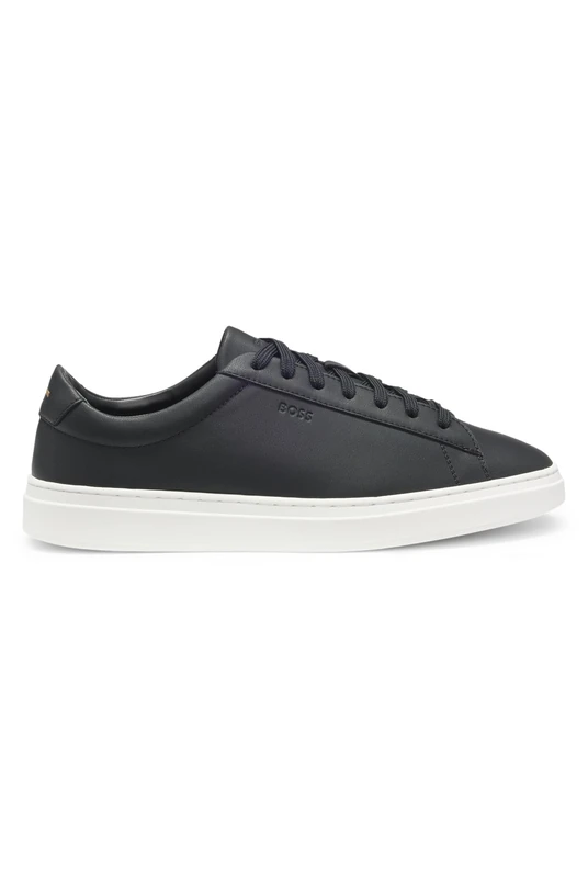 BOSS Mens Kieran Tenn Leather Trainers with Rubber Sole Size 8 Black