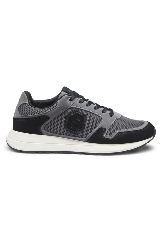BOSS Mens Vinston Runn Suede Trainers - Dark Grey Size 8