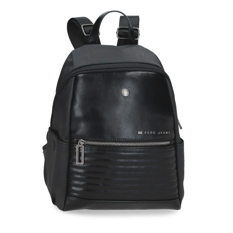 Pepe Jeans Biker Casual Backpack Black 25x35x13cm Polyester with Faux Leather Details 11,38L by Joumma Bags, Black/White, One Size, casual backpack