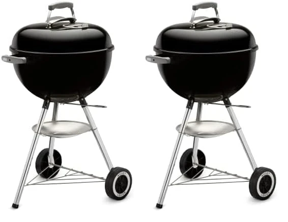 Weber Classic Kettle Charcoal Grill, Ø 47cm Grill Area, BBQ Grill with Porcelain-Enamelled Lid & Bowl, Lid Thermometer, Tripod Stand & Wheels, Chromed Grill Grate - Black (1241304) (Pack of 2)
