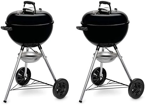 Weber Original Kettle Charcoal Grill, Ø 47cm Grill Area, BBQ Grill with Porcelain-Enamelled Lid & Bowl, Lid Thermometer, One-Touch Cleaning System - Black (13101004) (Pack of 2)