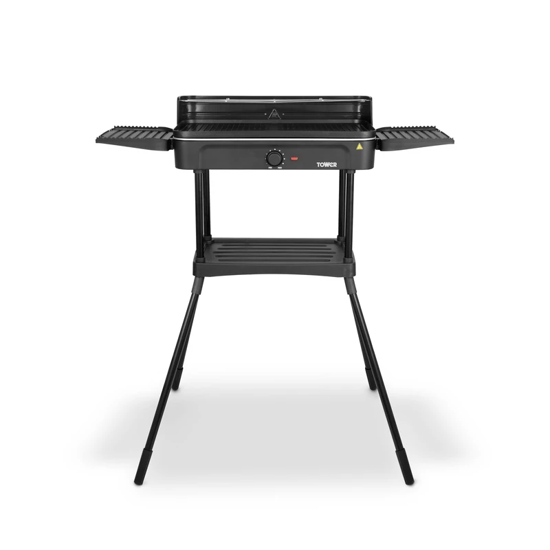 Tower Standing Outdoor/Indoor Electric BBQ Grill, Temperature Controls, Stainless Steel, Easy Clean, Non-Stick Plate, 2200W, Black, T14054