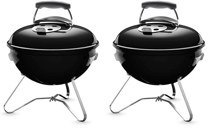 Weber Smokey Joe Original Charcoal Grill, Ø 37cm Grill Area, Portable BBQ Grill, Porcelain-Enamelled Lid & Bowl - Black (1111004) (Pack of 2)