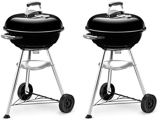 Weber Compact Kettle Charcoal Grill, Ø 47cm Grill Area, BBQ Grill with Porcelain-Enamelled Lid & Bowl, Tripod Stand & Wheels, Chromed Grill Grate - Black (1221004) (Pack of 2)