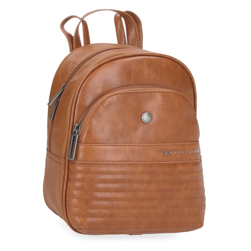 Pepe Jeans Biker Casual Backpack Brown 21x27.5x10cm Polyester with Faux Leather Details 5.4L by Joumma Bags, brown, One Size, casual backpack
