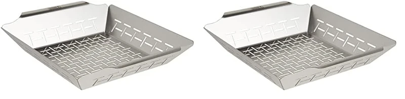 Weber Deluxe Grill Basket - Large (35 x 30cm), Heat Resistant & Dishwasher Safe BBQ Grill Pan Made of Stainless Steel, Suitable for All Types of Grills - Silver (6434) (Pack of 2)