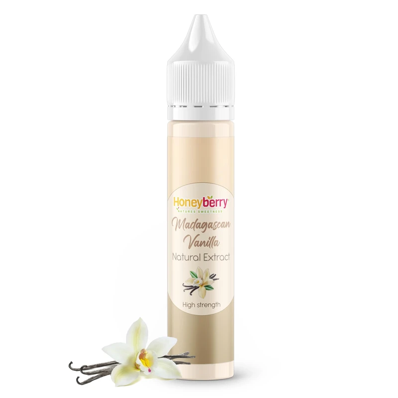 HONEYBERRY Natural Madagascan Vanilla Extract 30ml – Professional-Grade Highly Concentrated Flavouring Essence – Pure Liquid Extract for Baking, Cooking, Drinks & More – No Artificial Additives