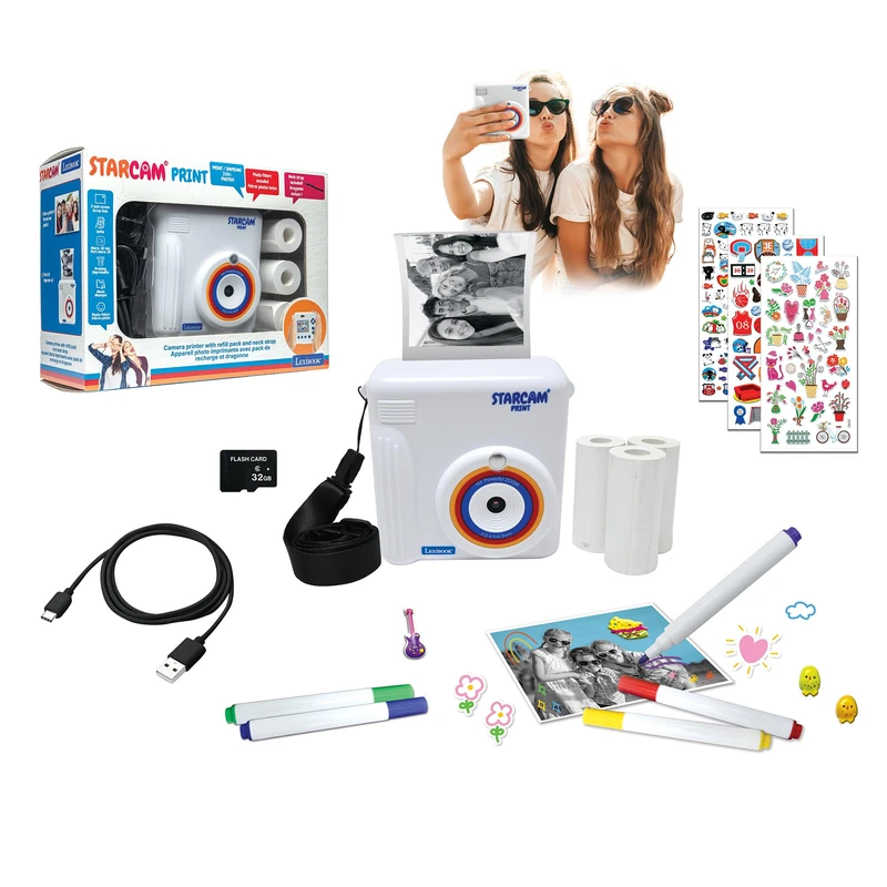 Lexibook, Starcam® Print, Camera Pack with Instant Printer, 3 Paper Rolls and Neck Strap, DJ130 - Image 1