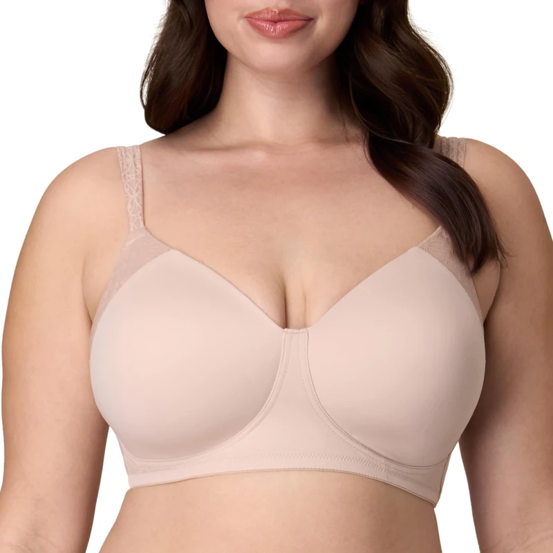 Playtex Women's Smoothing Wireless, T-Shirt Plus Size Bras Available, Full Coverage, 4-Way Support, Almond, 44DD
