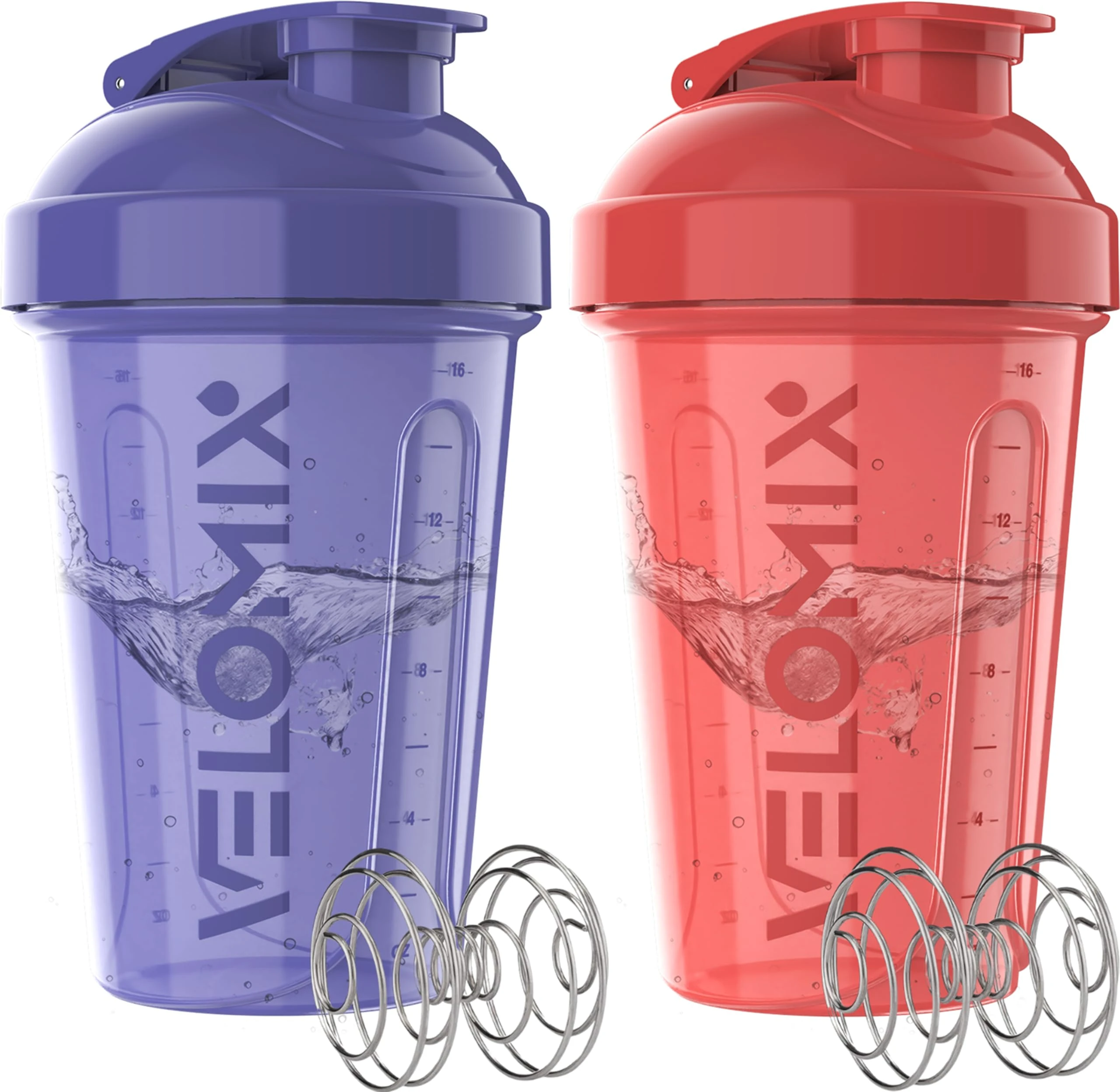 VELOMIX -2 Pack- 20 oz Protein Shaker Bottles for Protein Mixes - 2x Wire Whisk | Leak Proof Shaker Cups for Protein Shakes and Pre Workout | Protein Shaker Bottle Pack (96) Blush Storm