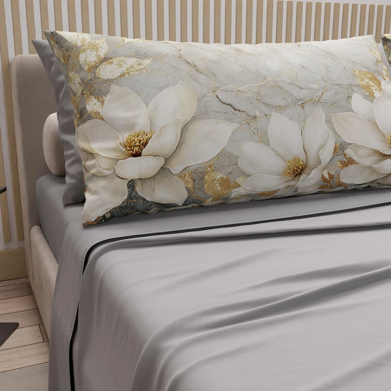PETTI Artigiani Italiani - Cotton Sheets with Pillowcases in Digital Print, Double Bed Sheet, Floral Pattern 32 Light Grey, 100% Made in Italy