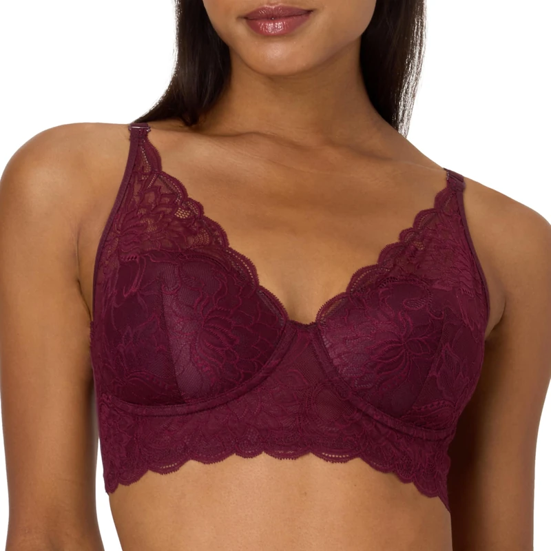 Maidenform Women's Wireless Bralette, Pure Comfort Lace Longline Bra, Convertible Straps, Nightfire Red, 36D