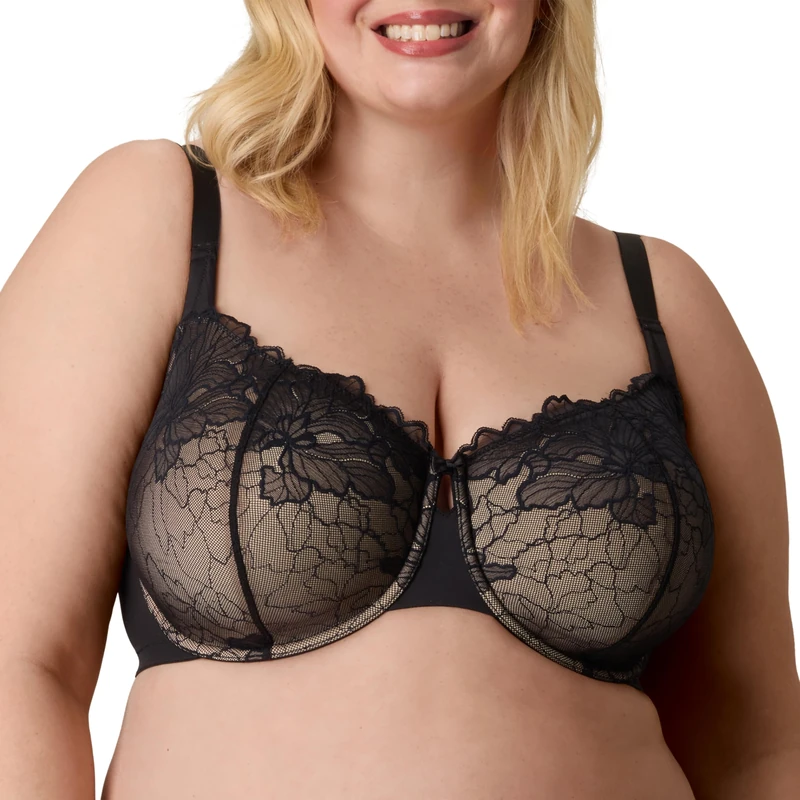 Playtex Women's Balconette Underwire, Plus-Size Bras Available, Full Coverage, Convertible Straps, Lace, 4800, Dressed in Black/Almond, 38 E - Image 1