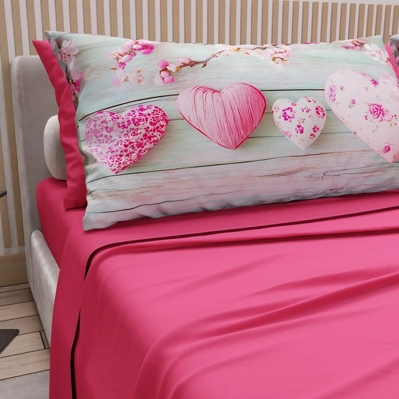 PETTI Artigiani Italiani - Double Bed Sheets Cotton with Pillowcases in Digital Print, Double Bed Sheet 346 Fuchsia, 100% Made in Italy