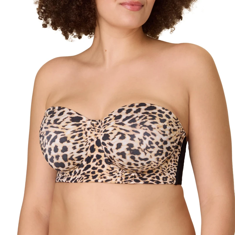 Playtex Women's Strapless, Plus-Size Bras Available, Convertible Straps, Moisture-Wicking, 4801, Heirloom White Leo Print, 42E