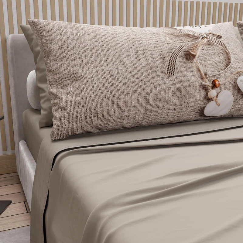 PETTI Artigiani Italiani - Cotton Sheets with Pillowcases in Digital Print, Single Sheet, 331 Light Mud Design Bed Set, 100% Made in Italy
