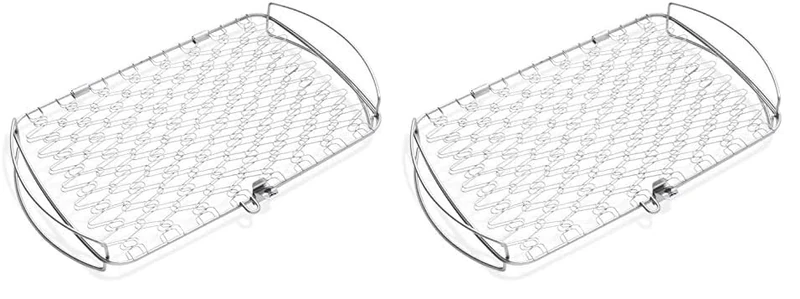 Weber Fish & Vegetable Holder/Basket - Large (46 x 28cm), Made of Stainless Steel, Ideal for BBQ/Grilling Delicate Food, Easy Turning on The Grill, Dishwasher Safe - Silver (6471) (Pack of 2)