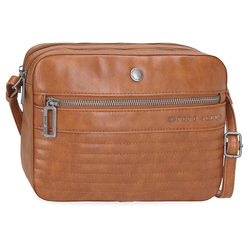 Pepe Jeans Biker Shoulder Bag Two Compartments Brown 24x16x9cm Polyester with Faux Leather Details by Joumma Bags, brown, One Size, Two Compartments Crossbody Bag
