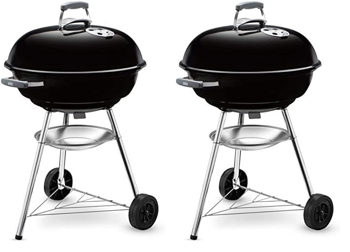 Weber Compact Kettle Charcoal Grill, Ø 57cm Grill Area, BBQ Grill with Porcelain-Enamelled Lid & Bowl, Tripod Stand & Wheels, Chromed Grill Grate - Black (1321004) (Pack of 2)