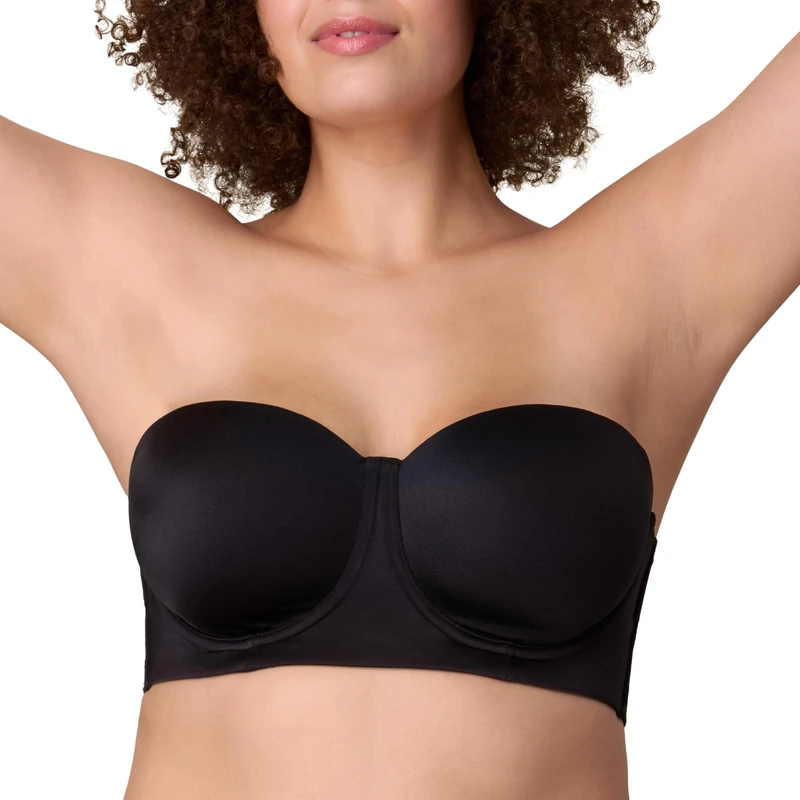 Playtex Womens Strapless Bra, Plus-Size Bras Available, Convertible Straps, Moisture-Wicking, 4801, Dressed in Black, 46E