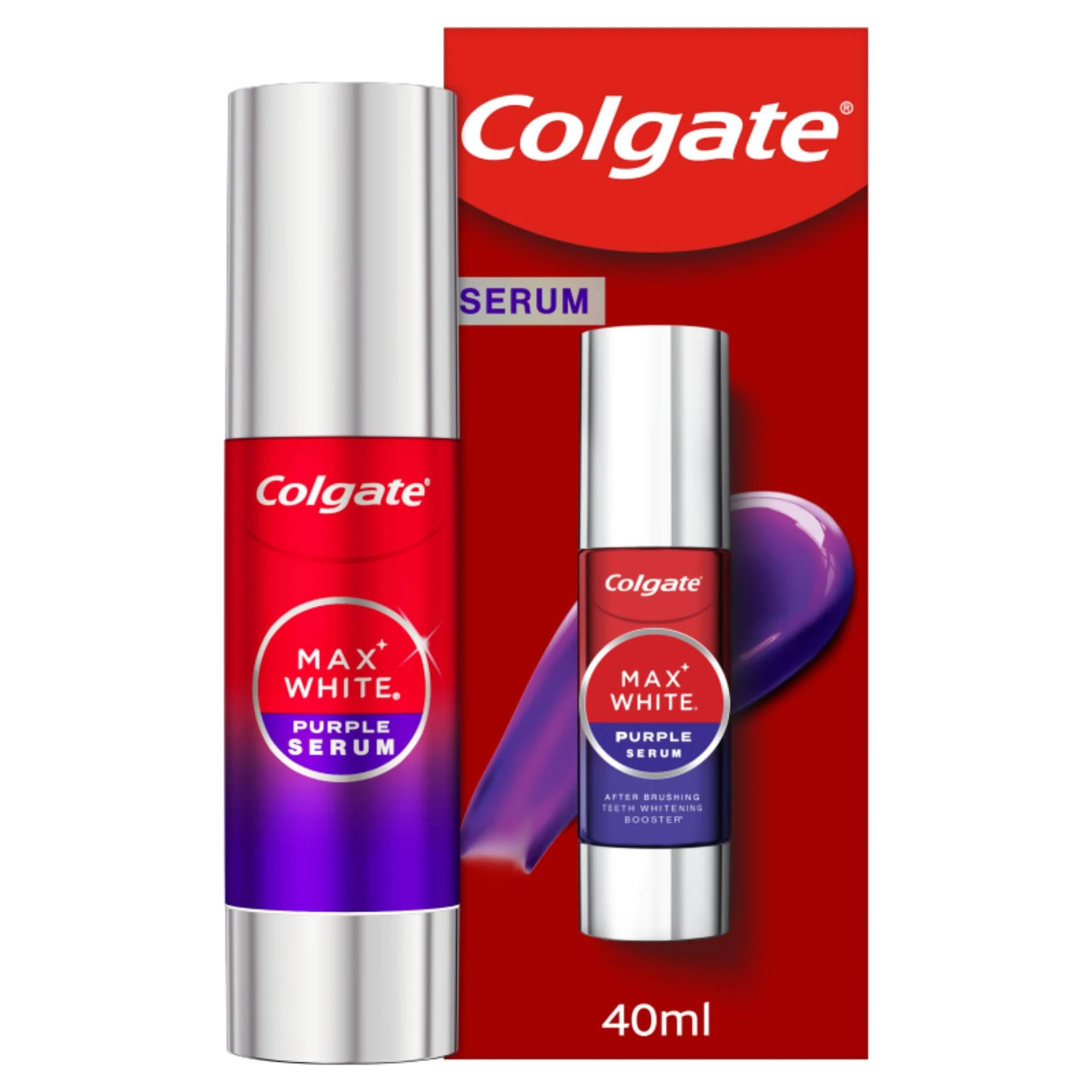 Colgate Max White Purple Serum 40 ml, Purple Teeth Whitening, Instantly Whitens, Dual Active Formula for Instant Colour Correction and Lasting Whitening Results, with Micro Polishing Minerals