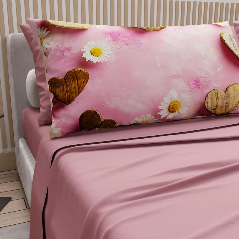 PETTI Artigiani Italiani - Cotton Sheets with Pillowcases in Digital Print, Single Sheet, 326 Dark Powder Pattern Bedding Set, 100% Made in Italy