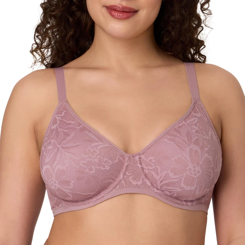 Bali Women's Breathe Underwire, Cotton Modal Lightly Lined Bra, Full Coverage, Breathable, Convertible Straps, Smokey Purple Mauve, 42C