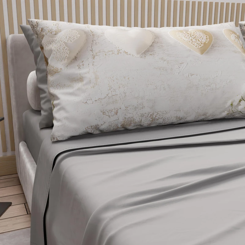 PETTI Artigiani Italiani - Cotton Sheets with Pillowcases in Digital Print, Single Sheet, 325 Light Grey Design Bedding Set, 100% Made in Italy