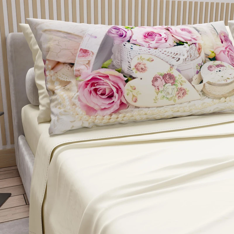 PETTI Artigiani Italiani - Cotton Sheets with Pillowcases in Digital Print, Double Sheet, 328 Cream Patterned Bed Set, 100% Made in Italy